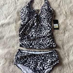 Jones New York Black and White Leopard Print Bikini
